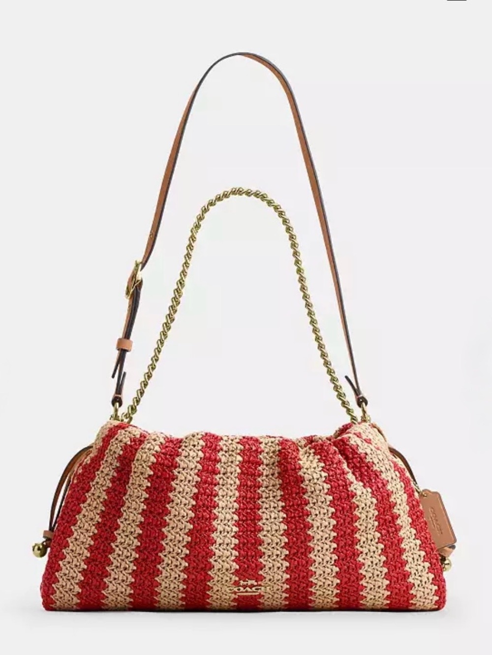 COACH 3-in-1 Faye Striped Crochet Shoulder Bag Red & Natural
